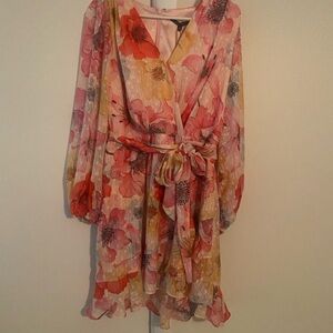 Alex Marie Floral Chiffon Dress With Belt